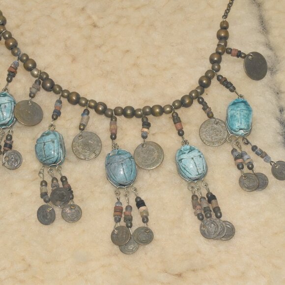 Vintage Scarab Charm Gold Coin Necklace - Picture 3 of 6